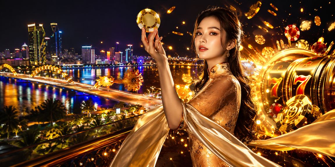 Cảnh chơi slot game với trang phục áo dài tại Đà Nẵng, minh họa trải nghiệm giải trí xsth7